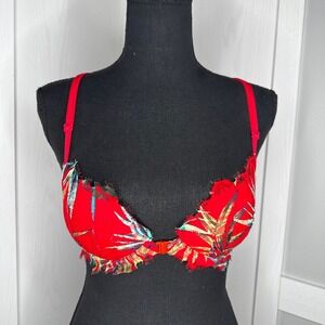 Victoria's Secret PINK Date Racerback Bra Women 32B Red Tropical Lace 2706